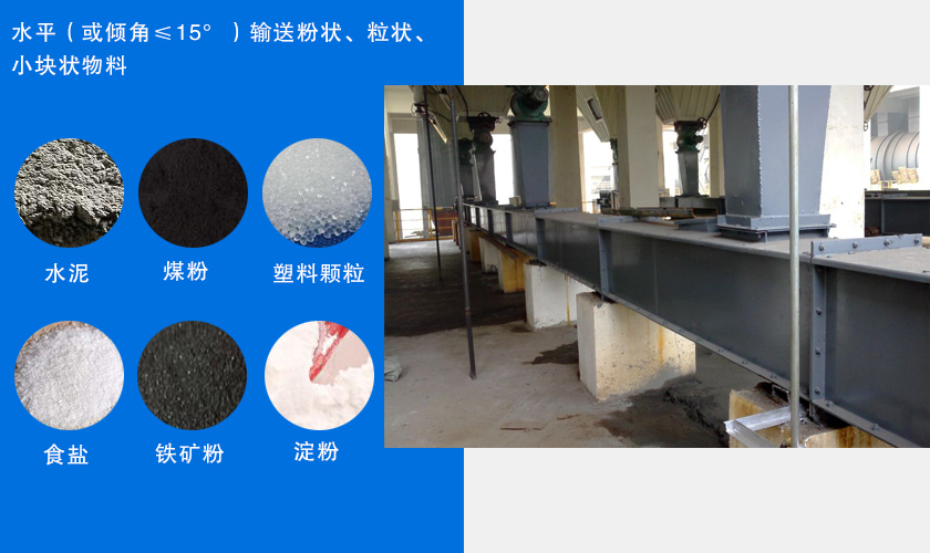 FU鏈式輸送機主要用于水平或傾斜輸送粉狀、粒狀或小塊狀物料